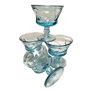 Vintage Wavy Blue Cocktail Glasses- Set of Four
