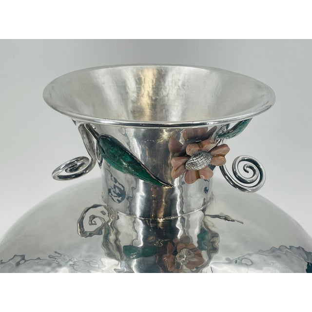 1980s Silver Plate Punch Bowl With Stone Inlay by Emilia Castillo, Mexican Silver For Sale - Image 10 of 18