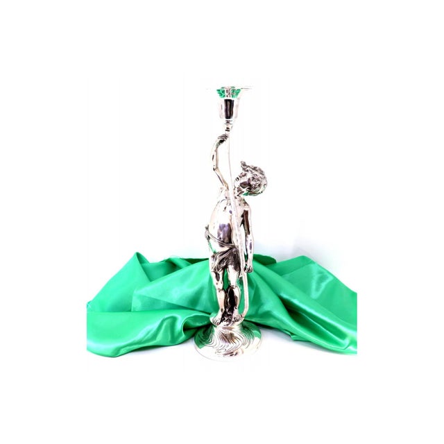 Silver Statuette with Figure on Pedestal and Chalice Candleholder For Sale - Image 6 of 6