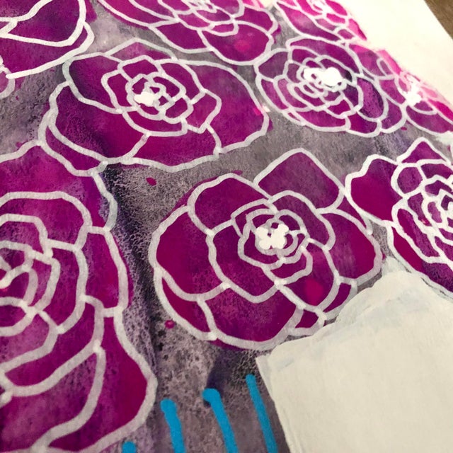 Paper Contemporary Original Painting on Paper by CL Auker, “Pink Roses, Blue Stripe Vase” For Sale - Image 7 of 10