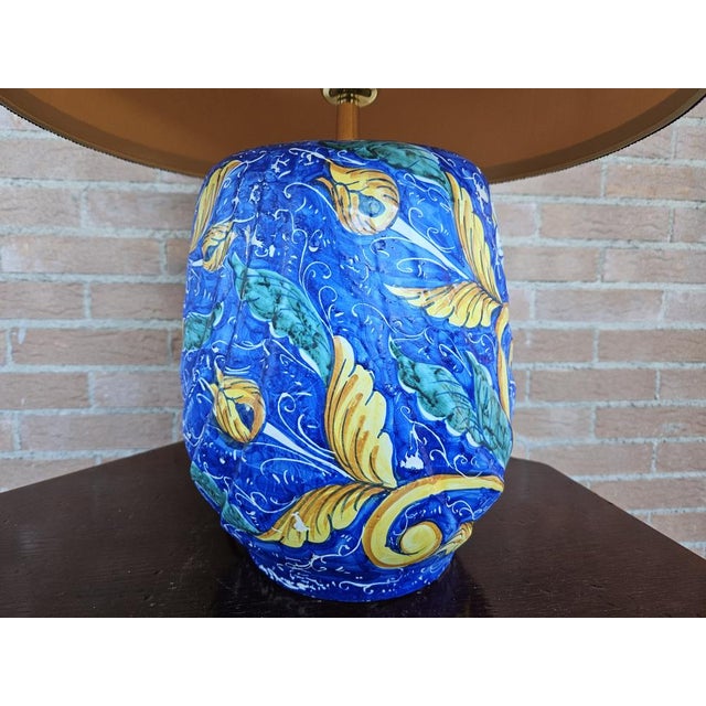 Painted Ceramic Table Lamp with Fabric Lampshade, 1970s For Sale - Image 10 of 16