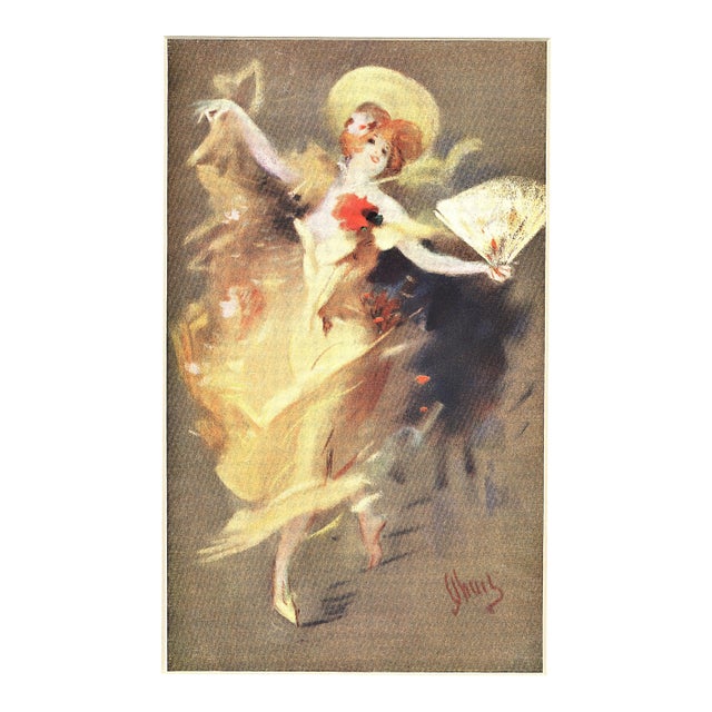 1912 Original Antique Jules Cheret Lithograph-"La Femme Ideale" , Matted For Sale