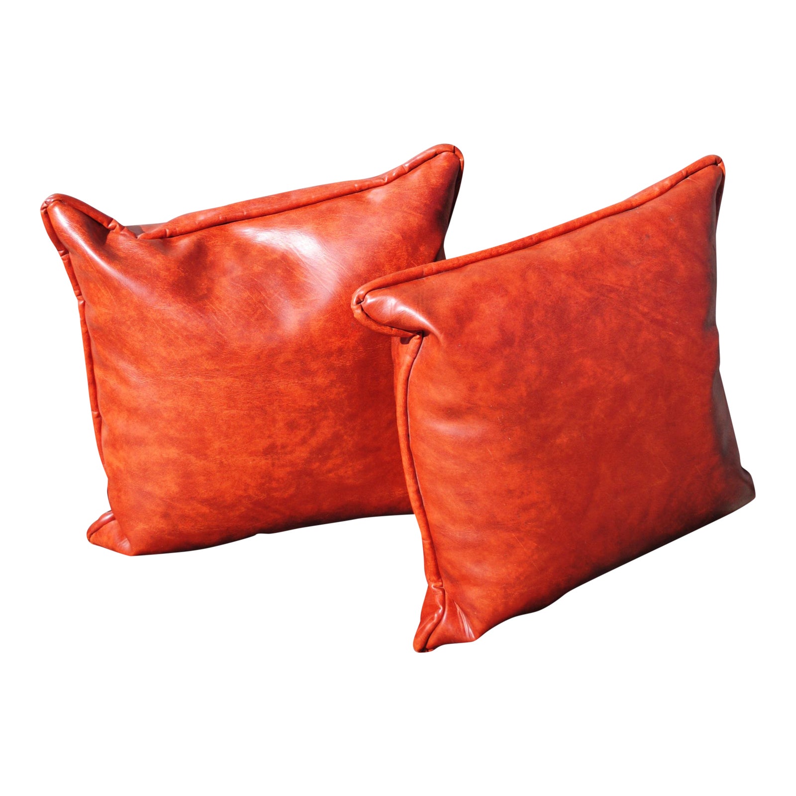 Vintage Burnt Orange Naugahyde Vinyl Throw Pillows A Pair Chairish