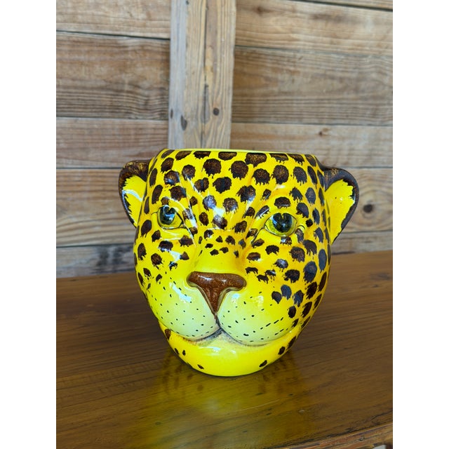 Rosenthal Netter Vintage Italian Glazed Ceramic Leopard Head Cachepot by Rosenthal Netter For Sale - Image 4 of 10