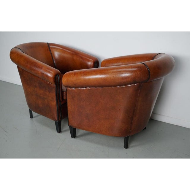 Set of Vintage Dutch Cognac Colored Leather Club Chairs For Sale - Image 15 of 17