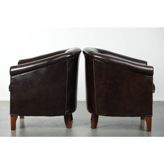 English-Style Dark Cowhide Club Armchairs, Set of 2 For Sale - Image 4 of 15