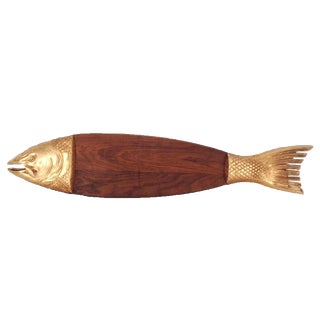 Large 1980's Arthur Court Style Gold Fish Server Cutting Board For Sale