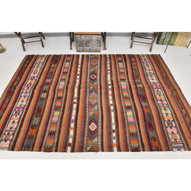 Vintage Wool Area Kilim Rug For Sale - Image 3 of 12