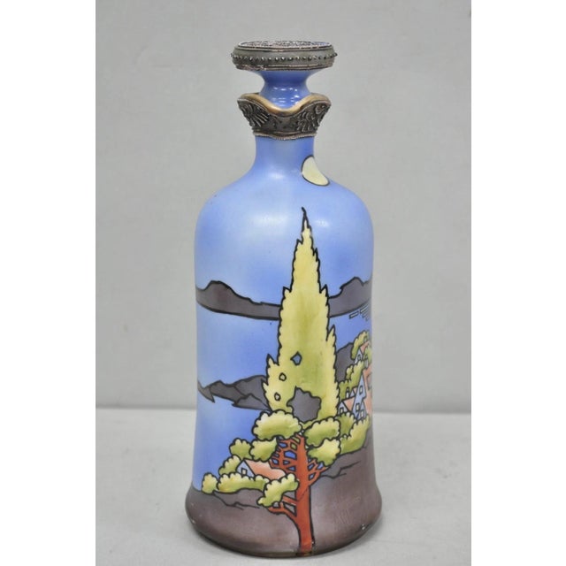 Antique Nippon Hand Painted Blue Halloween Pattern Porcelain Wine Jug W/ Cork For Sale - Image 10 of 18