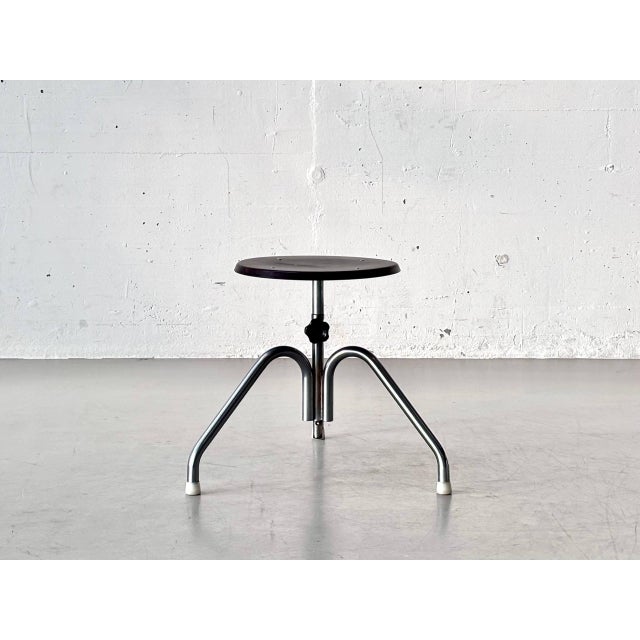 Industrial Brown Height-Adjustable Stool, 1970s For Sale - Image 6 of 13