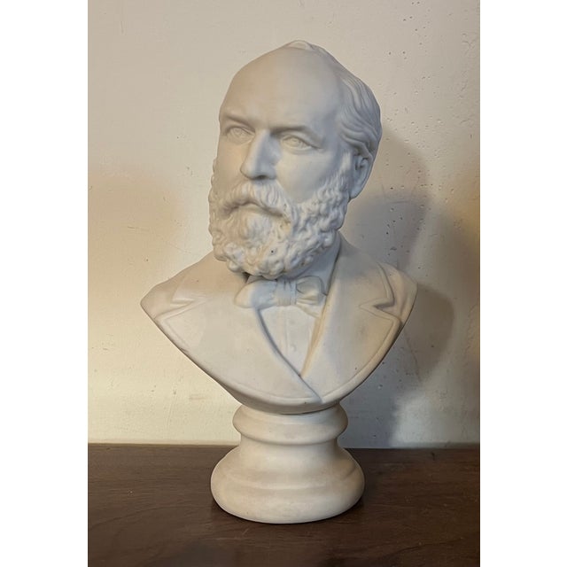 Antique 19th Century English Parian Porcelain Bisque Portrait Bust of President James Garfield For Sale - Image 11 of 14