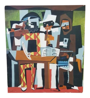 Bert, Cubist Musicians with Masks, 1964, Panel Painting