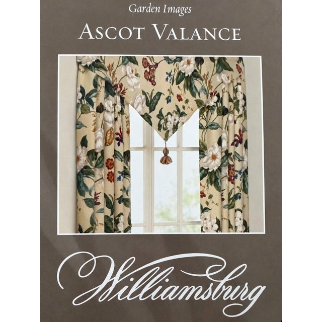 Elegant Williamsburg Garden Images Ascot Valance featuring a classic botanical floral print on a warm cream background....