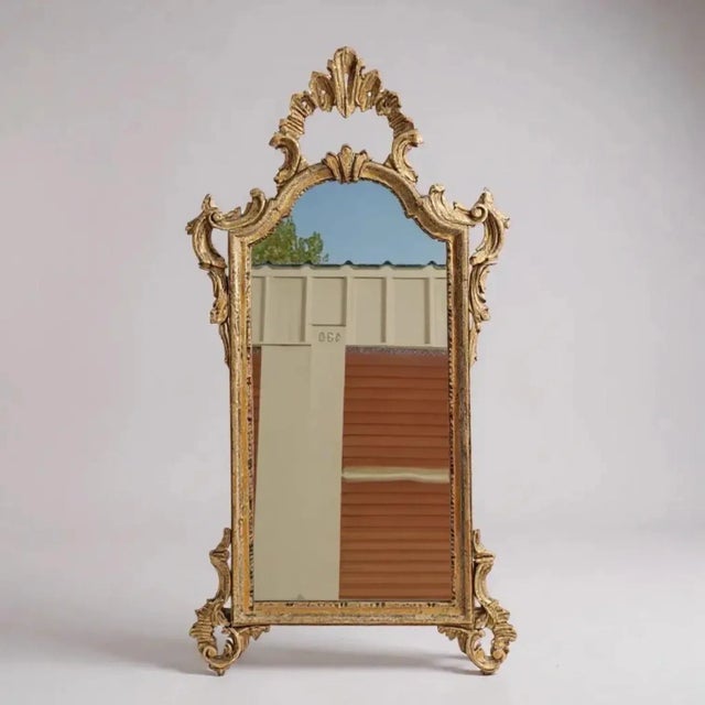 Mid-Century Italian Carved Giltwood Mirrors W/ French Rococo Styling - Pair For Sale - Image 4 of 5