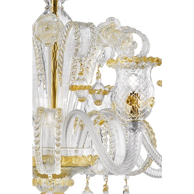 Glass Imperial Venetian "Rigadin" Murano Glass Chandelier With Gold Trimming For Sale - Image 7 of 8