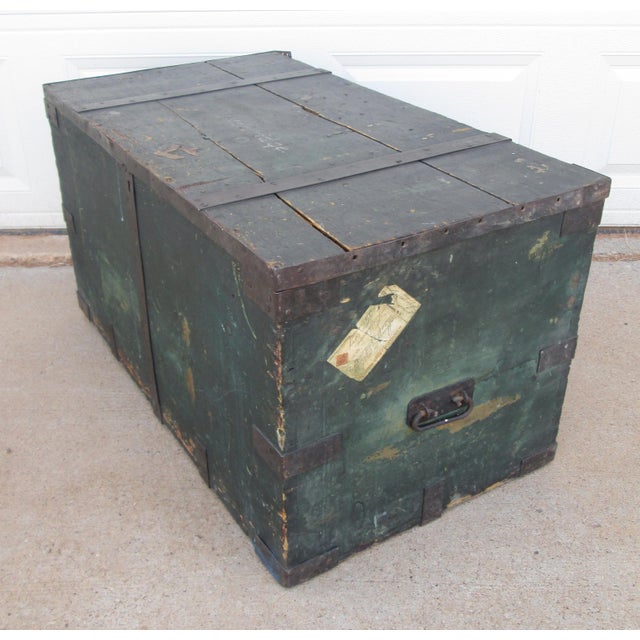 Antique Green Maritime Seaman’s Chest Ship Chest For Sale - Image 11 of 18