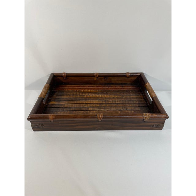 1960s Wooden Serving Tray With Bamboo and Rattan For Sale - Image 4 of 14