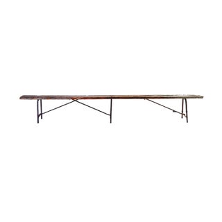 Folk Art Bench Rustic Wood and Iron For Sale