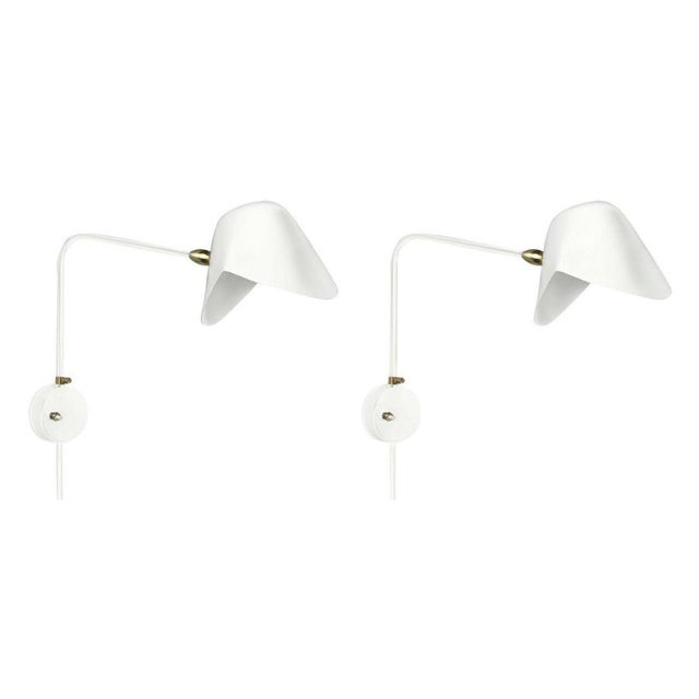White Modern White Anthony Wall Lamp with White Round Fixation Box by Serge Mouille, Set of 2 For Sale - Image 8 of 8