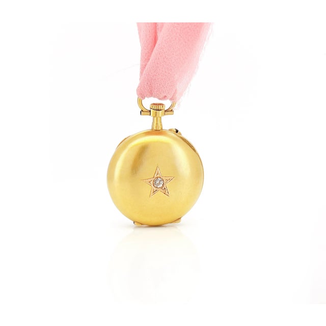 Antique 1900s Pocket Watch, French Hallmarks, 18k Gold, Old Cut Diamond For Sale - Image 4 of 10