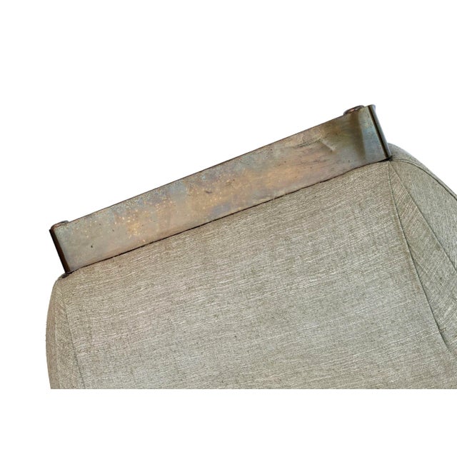 1980s Large 25" X 25" Pouff Ottoman With Aged Brass Base by Marge Carson For Sale - Image 5 of 7