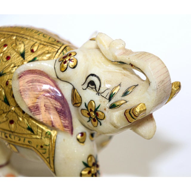Traditional Vintage White Marble Jeweled Elephant Sculpture Paper Weight For Sale - Image 3 of 13