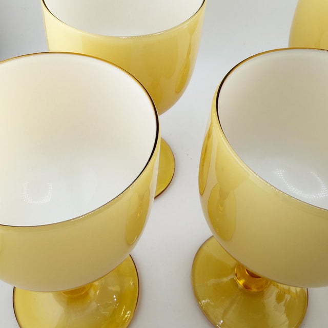 1970s 1970s Italian Amber and Cased Opaline Glass Wine Goblets Carlo Moretti - Set of Five For Sale - Image 5 of 9