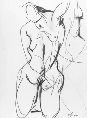 Body Gesture Ii, Contemporary Abstract Figure Drawing on Paper