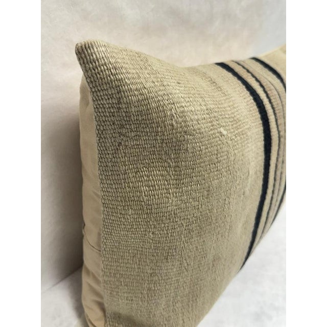 Turkish Hemp Pillow Cushion Natural Beige Black Pillow Cushion Cover 16" x 24" For Sale - Image 4 of 4