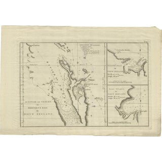 Detailed Map of New Zealand Showing the Route of Capt. Cooks First Voyage, 1803 For Sale