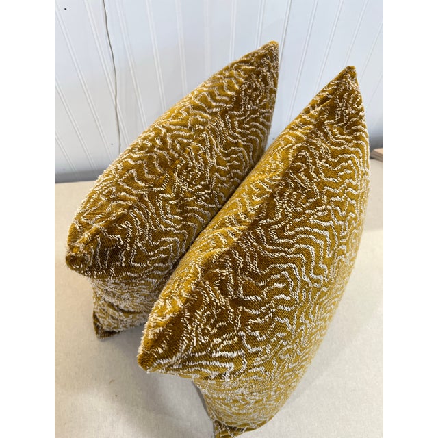 Textile : Manuel Canovas Titus Bronze Size : 18x18 Insert : poly filled Gold and bronze velvet , with topography map...