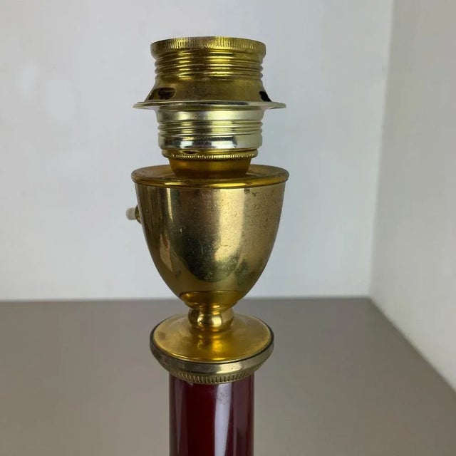 Modernist Italian Red Catalina and Brass Tube Table Light, 1960s For Sale - Image 12 of 18