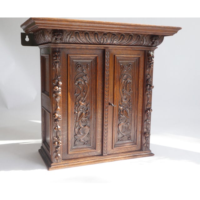 Antique Gothic Hand-Carved Wood Medicine Cabinet For Sale - Image 6 of 11