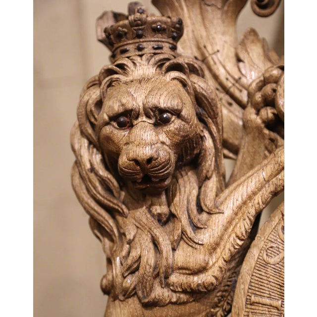Mid-19th Century French Black Forest Bleached Oak Royal Coat of Arms Mirror For Sale - Image 9 of 11