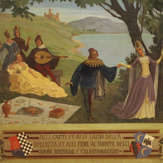 Italian Artist, Landscape with Characters, 1945, Oil Painting on Masonite, Framed For Sale - Image 4 of 13