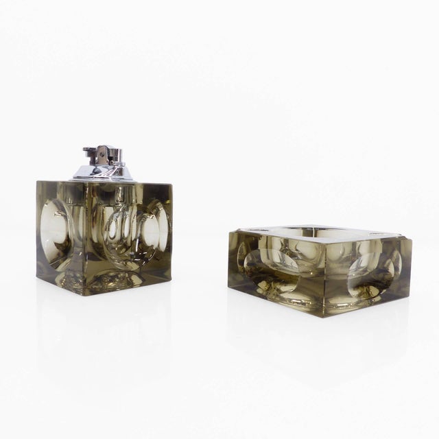 Space Age Ashtray and Table Lighter Set in Smoked Murano Glass by Antonio Imperatore, 1970, Set of 2 For Sale - Image 9 of 9