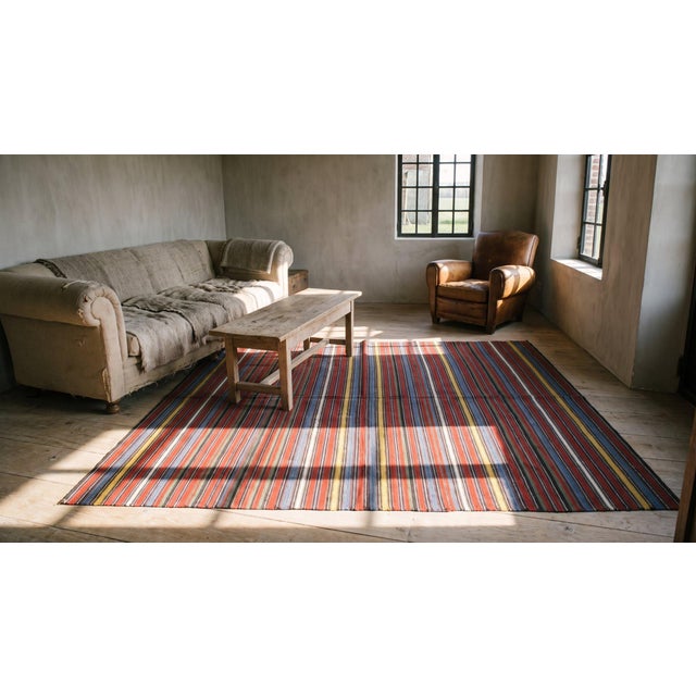 Red 1900s Multicolor Striple Kilim Antique n.w. Persian Flat-Weave Rug 6' X 6'6" Wool Carpet For Sale - Image 8 of 9