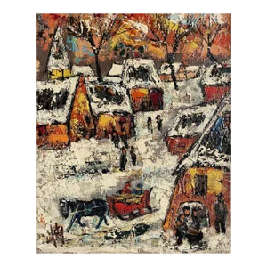 1970 Henry Maurice d'Anty Village Sous La Neige Oil on Canvas