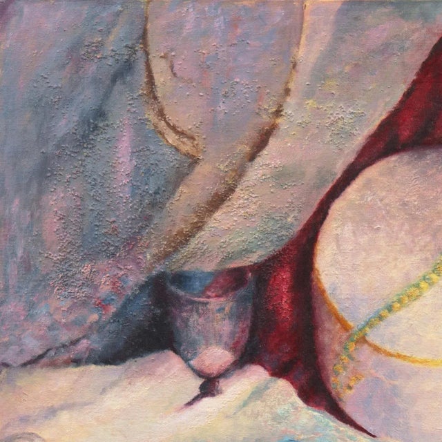 Mid-Century Modern 'Red Pumps' by Agnes B, 1963, Women's Fashion Shoes, Hat & Hatbox, Large Intimiste Oil, Boudoir For Sale - Image 3 of 8