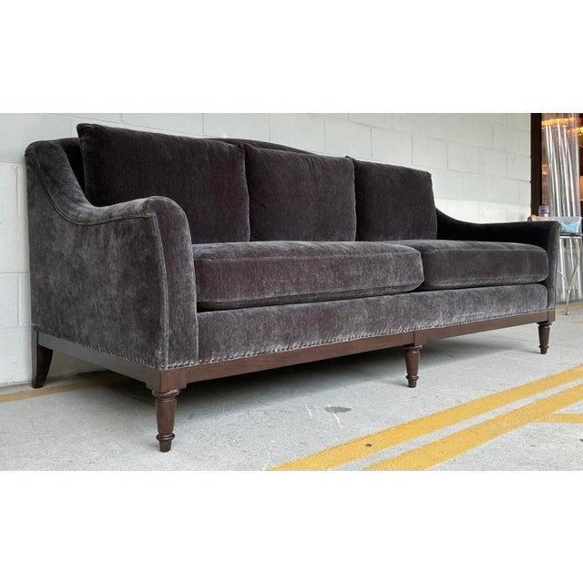Transitional Art Co. Transitional Charcoal Velvet Magritte Sofa For Sale - Image 3 of 8