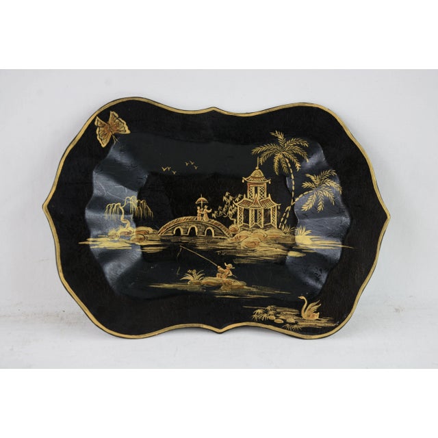 Vintage White Hand Painted Chinoiseries Style Patterned Plate/Tray For Sale - Image 9 of 9