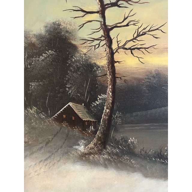 Late 19th Century Large Antique Victorian Adirondack Landscape Oil Painting Snow Scene in Ornate Gold Frame For Sale - Image 5 of 12