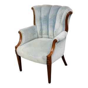 Vintage Mid-Century Blue Wingback Parlor Armchair