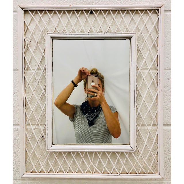 Vintage White Painted Woven Wicker Wall Mirror Chairish
