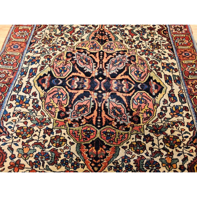 19th Century Persian Farahan Rug, Hand-Knotted Wool, Floral Pattern, Tan & Navy, 4x5 For Sale - Image 10 of 16