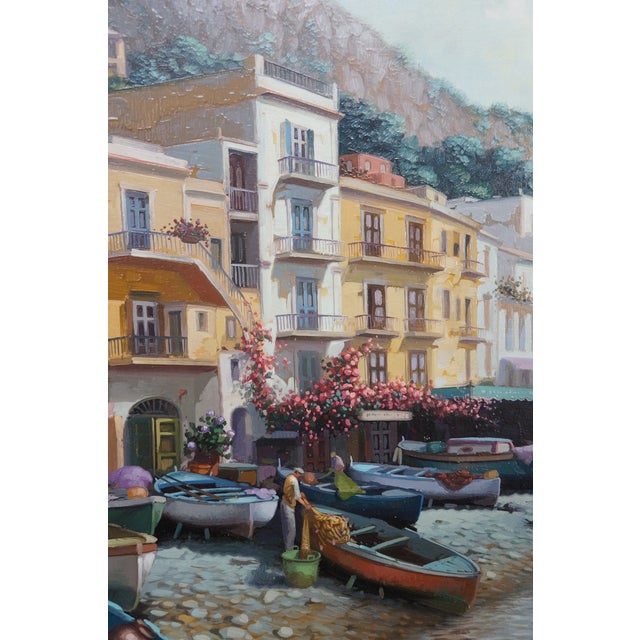 Amleto Colucci Marina Grande Capri Italian Cityscape Boats Harbor Oil Painting For Sale - Image 10 of 12