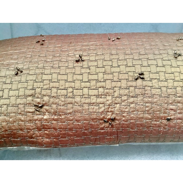 Modern Hand Beaded Quilted Silk Lumbar Decorative Pillow Cover For Sale - Image 9 of 10