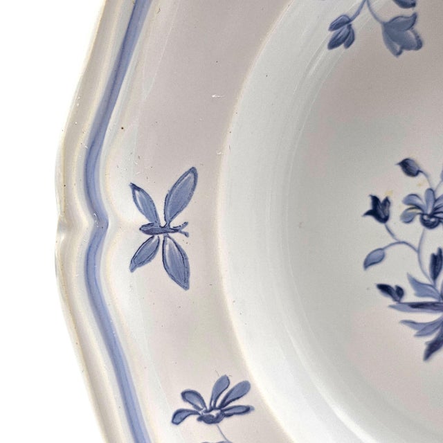 White Longchamp France Moustiers Blue Rim Soup Bowl, 9-Inch Porcelain For Sale - Image 8 of 10