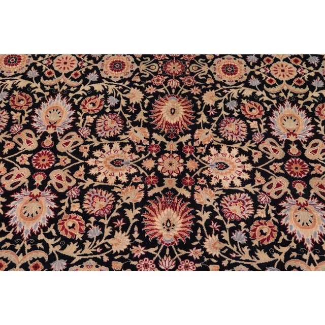 Renaissance Boho Chic 1990's Floral Pak-Persian Black/Tan Wool Rug - 8'10'' X 12'4'' For Sale - Image 3 of 9