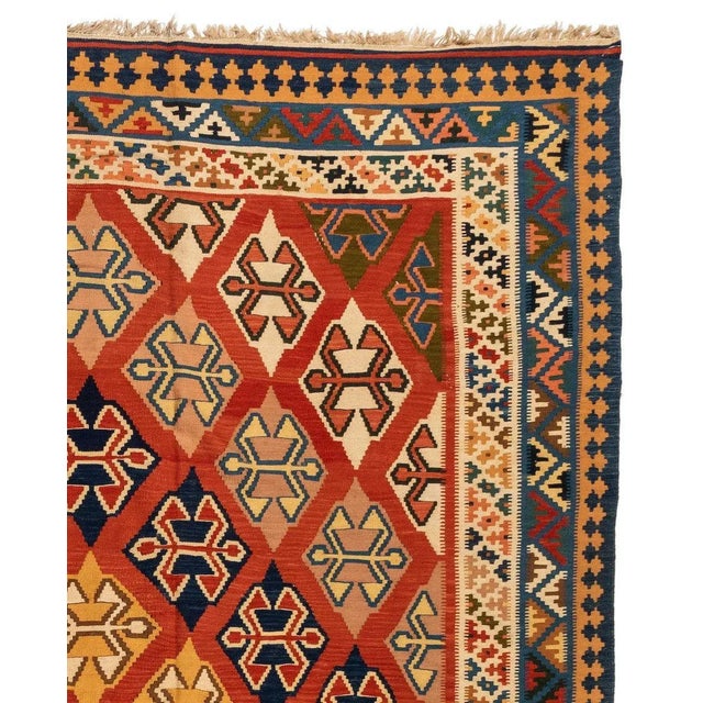 Turkish 1940s Red Caucasian Kilim Geometric Rug For Sale - Image 3 of 5